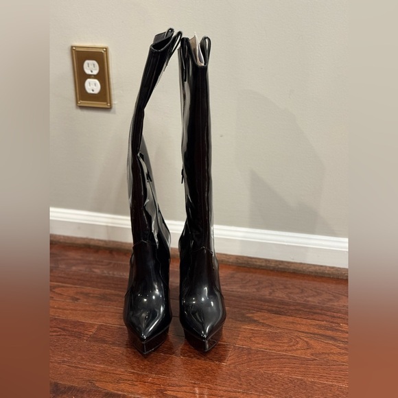 Black Patent Leather Knee-High Boots - Picture 3 of 5